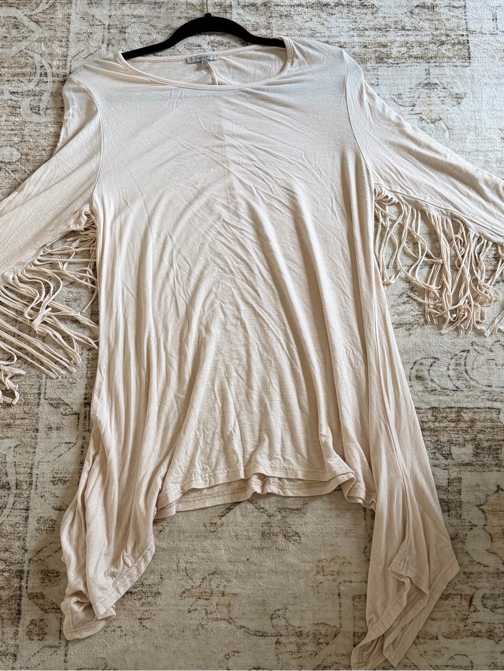 JODIFL Cream Long-Sleeve Fringe Detail Top